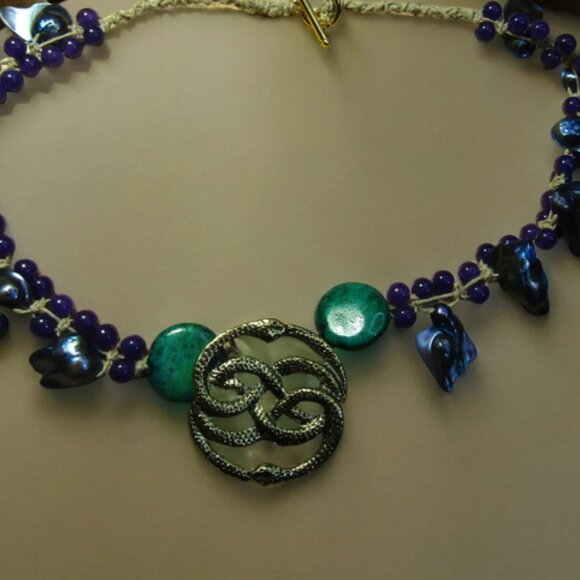 NEW Handmade Viking Jörmungandr Snake Necklace with Gemstones & Pearls. - Picture 4 of 5
